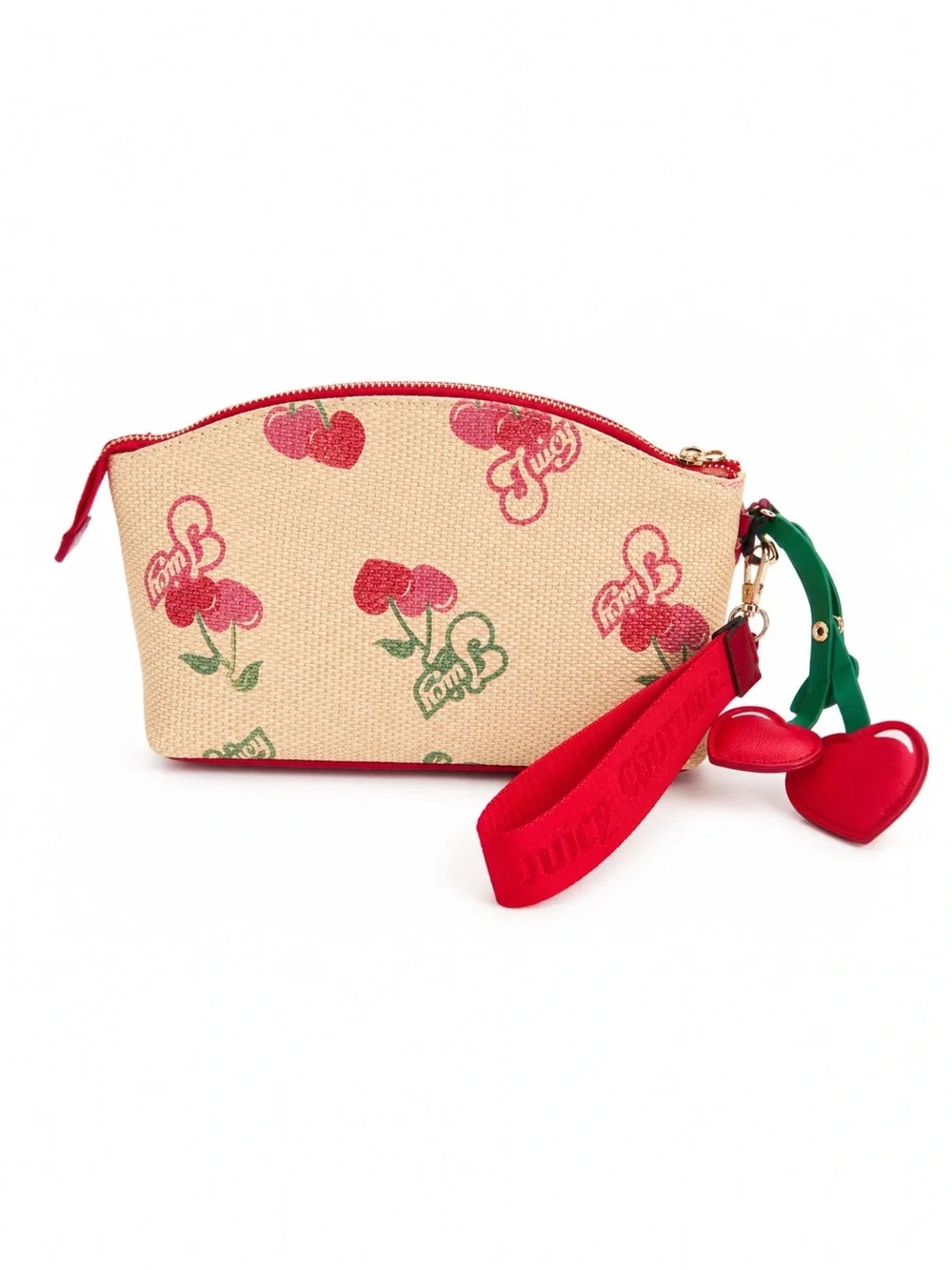 Juicy Couture Cherry Print Woven Wristlet Pouch Heart Charm NWT Y2K Coquette